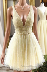 Cute yellow tulle short Semi Formal Prom Dresses, yellow homecoming Dresses